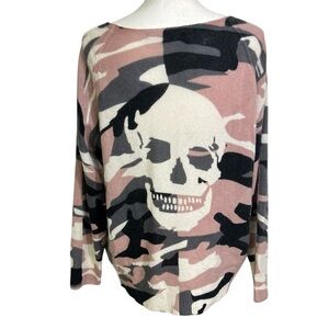 Skull Cashmere Women’s Small Lucy Camo Skull Print Sweater Gray/Pink/Black EUC